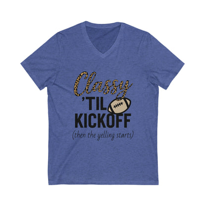 Notorious Tee Classy Football Fan V-Neck Tee, Women’s Game Day Shirt, Cute Sports Shirt, Tailgate Outfit, Football Party Tee