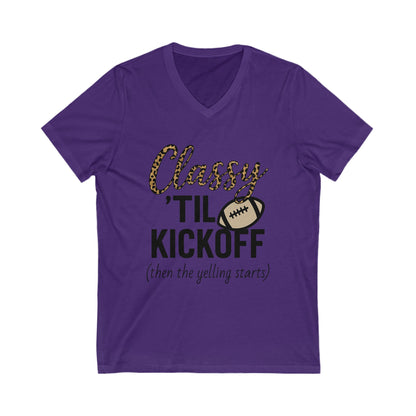 Notorious Tee Classy Football Fan V-Neck Tee, Women’s Game Day Shirt, Cute Sports Shirt, Tailgate Outfit, Football Party Tee