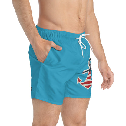 Anchor Print Swim Trunks, Beach Shorts, Summer Swimwear, Nautical Trunks, Vacation Apparel, Pool Party Gear