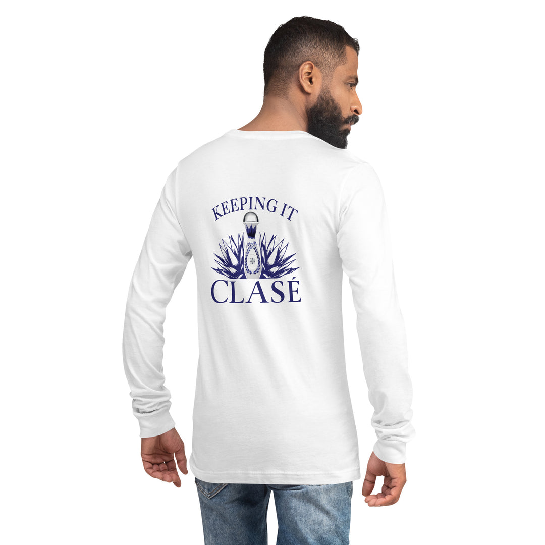 Keeping It Clasé long-sleeve tee with agave illustration in white — Tequila Snob