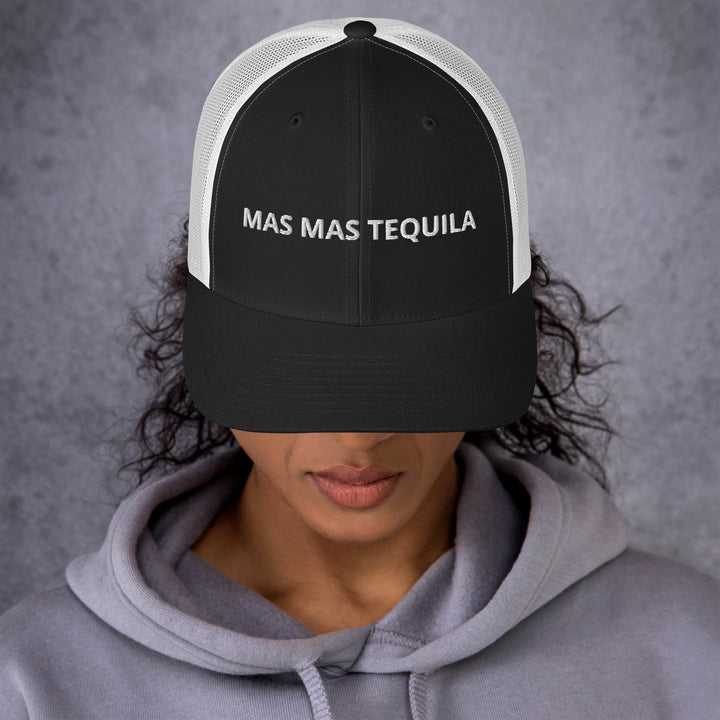 Más Tequila embroidered trucker cap with mesh back in black/white — Tequila Snob