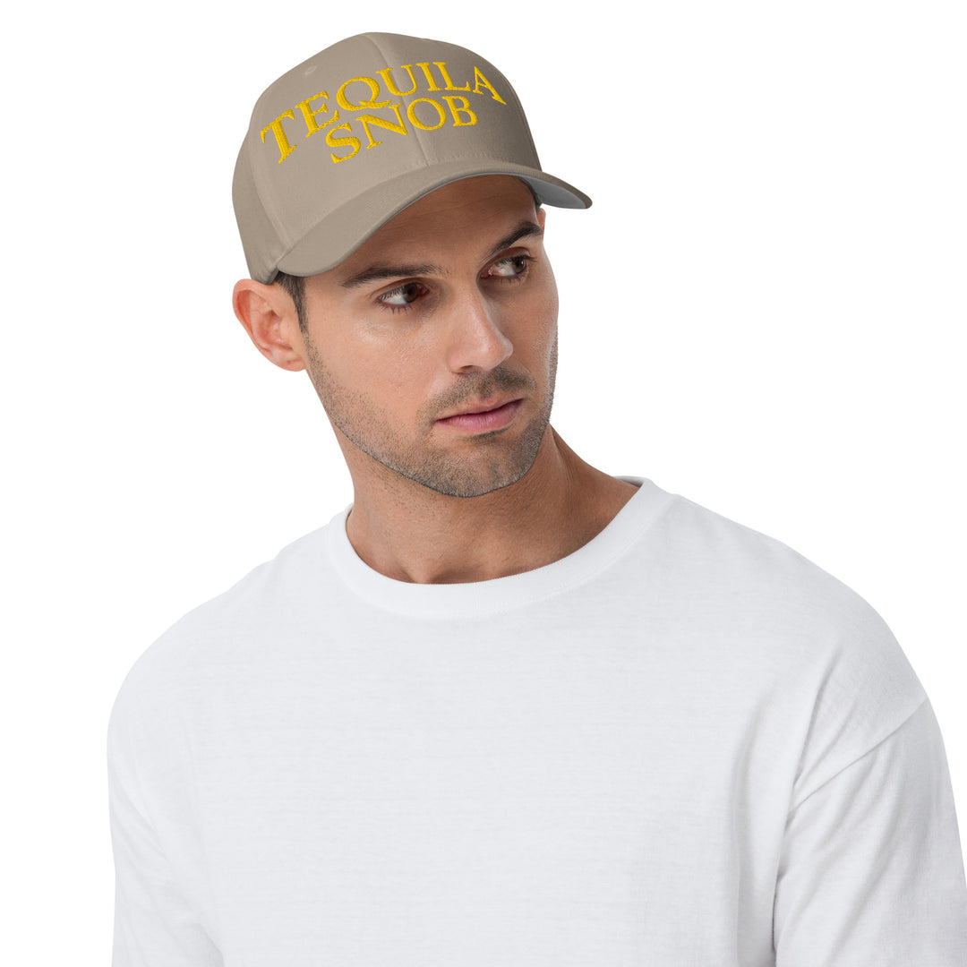Tequila Snob FlexFit embroidered structured twill cap in khaki — Tequila Snob